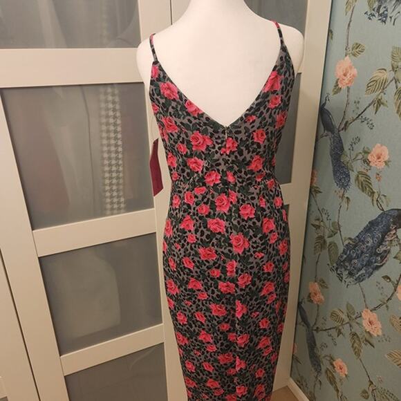 NEW Betsey Johnson Midi Dress Leopard Cheetah Print with Roses Size 4 - Picture 4 of 5